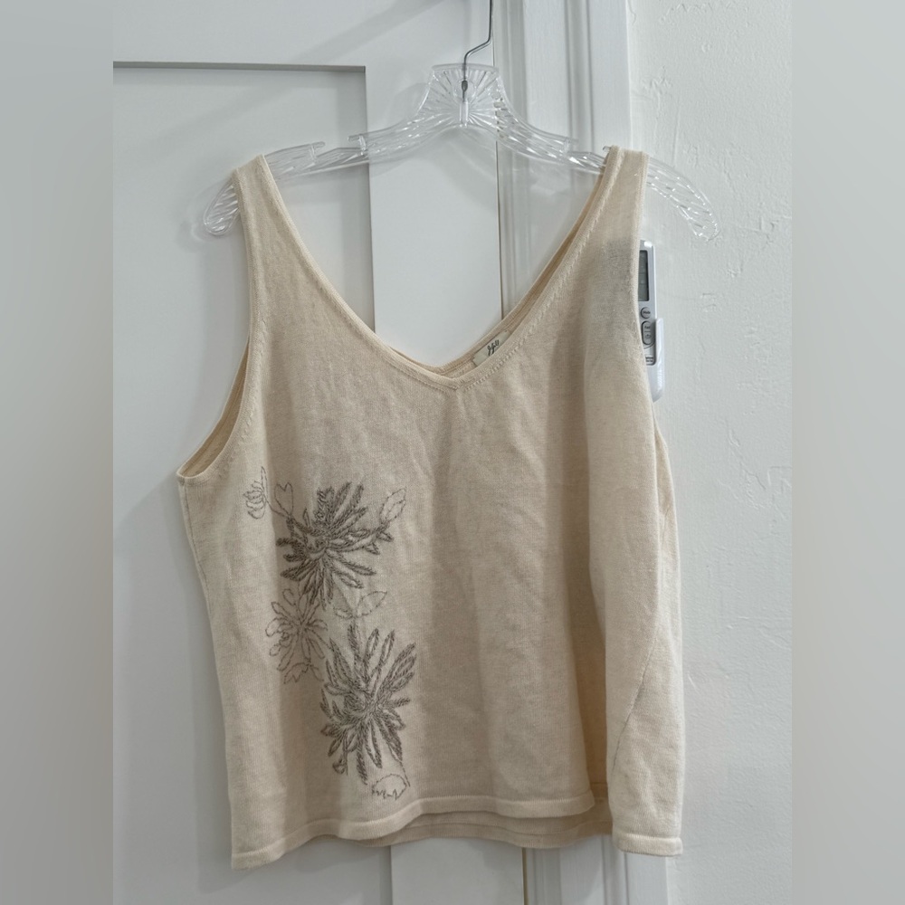 J.Jill cream knit v neck tank top with floral embroidery (size LP, fits like XL)